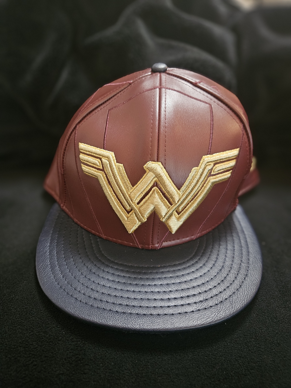 New Era 59 Burgundy & Black Wonder WomanCap with Gold W Emblem Size 7 3/4